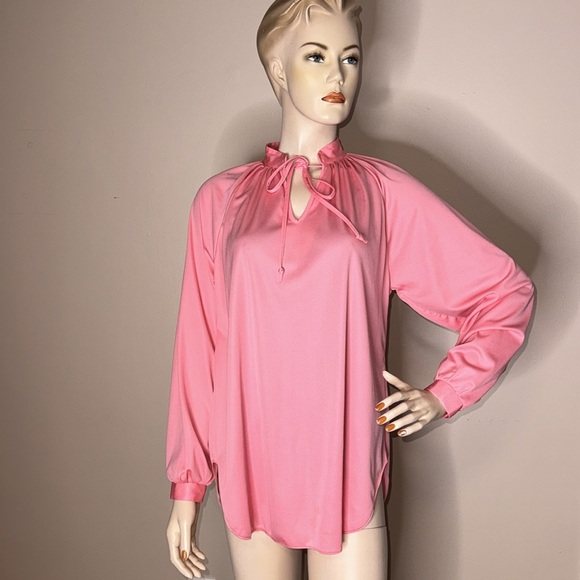 Vintage Pink Long Sleeve Polyester Blouse - Picture 3 of 16